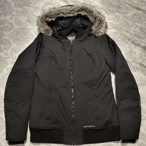 Eddie Bauer Coat Size MT Black with Faux Fur Hood